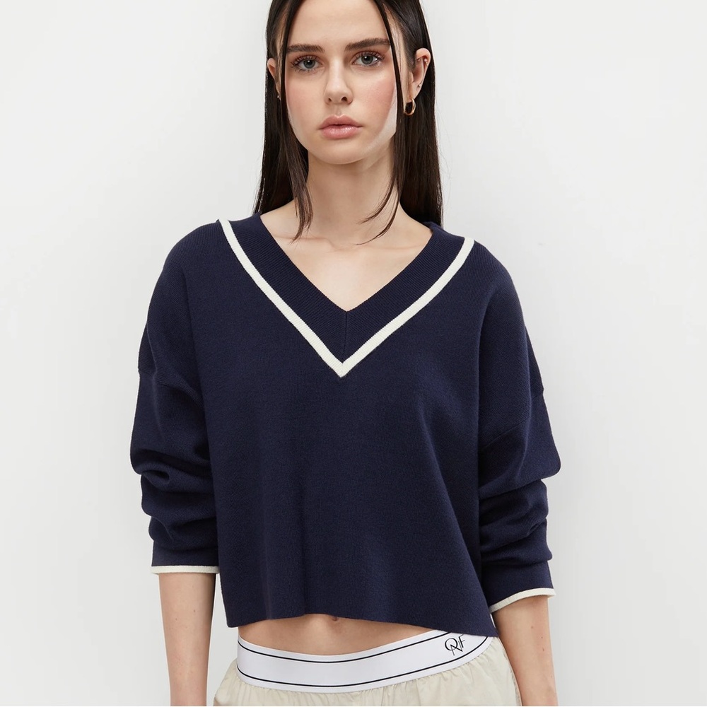 OAK + FORT Navy V-Neck Sweater